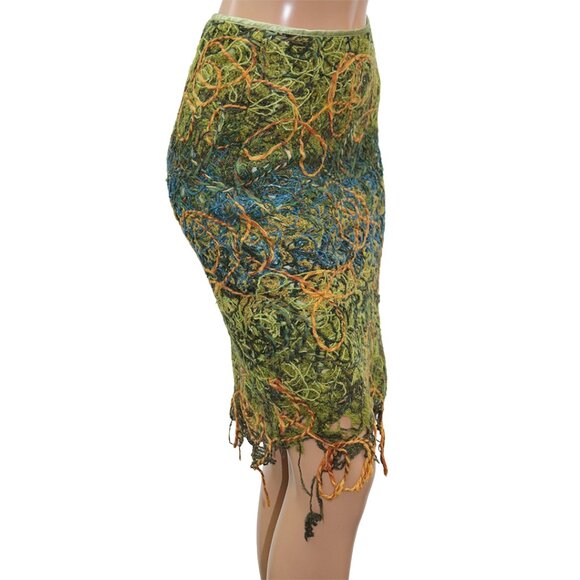 Bold Avant Garde Baldolera Patterned Raw Knit Skirt S - Picture 3 of 5